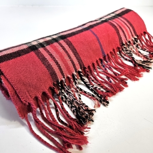 Burberry Fuchsia Pink Classic Plaid Winter Fringe Scarf - Picture 1 of 4